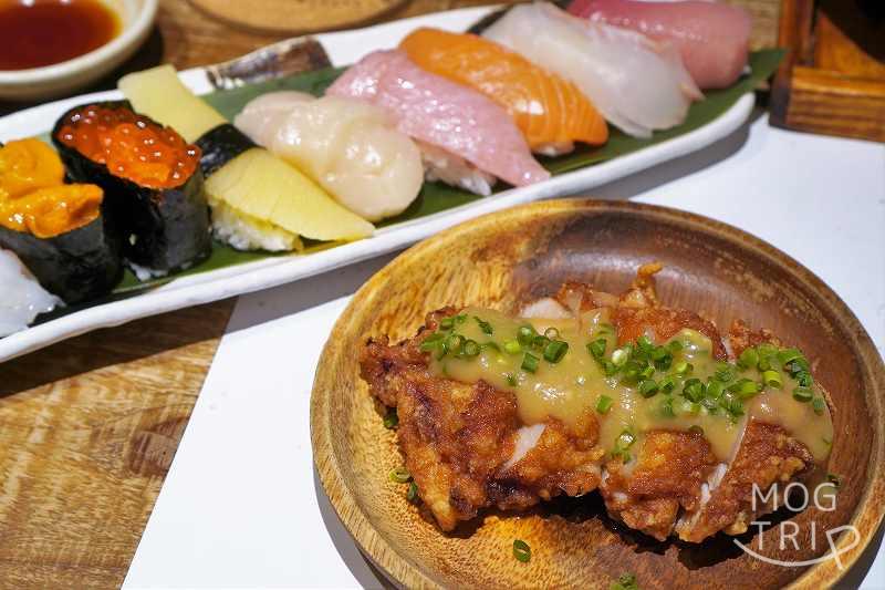 「寿司・中国料理 福禄寿」辛味噌ザンギとお寿司９貫