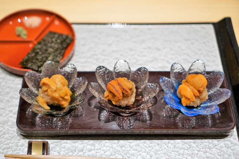 渋谷 鮨 まつもと　三種ウニの食べ比べ